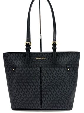 Michael Kors Jet Set Medium Double Pocket Tote Bag Black Signature
